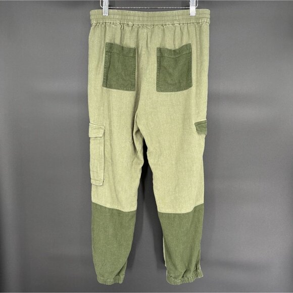 J.Crew Women's Tie Waist Linen Blend Cargo Pants 4 Green Jogger Patchwork Boho - Picture 2 of 11